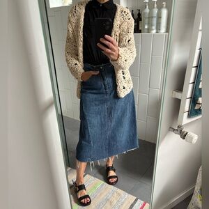 Levi's Denim Midi Skirt w/ Buckle-back Detail and curved seam details